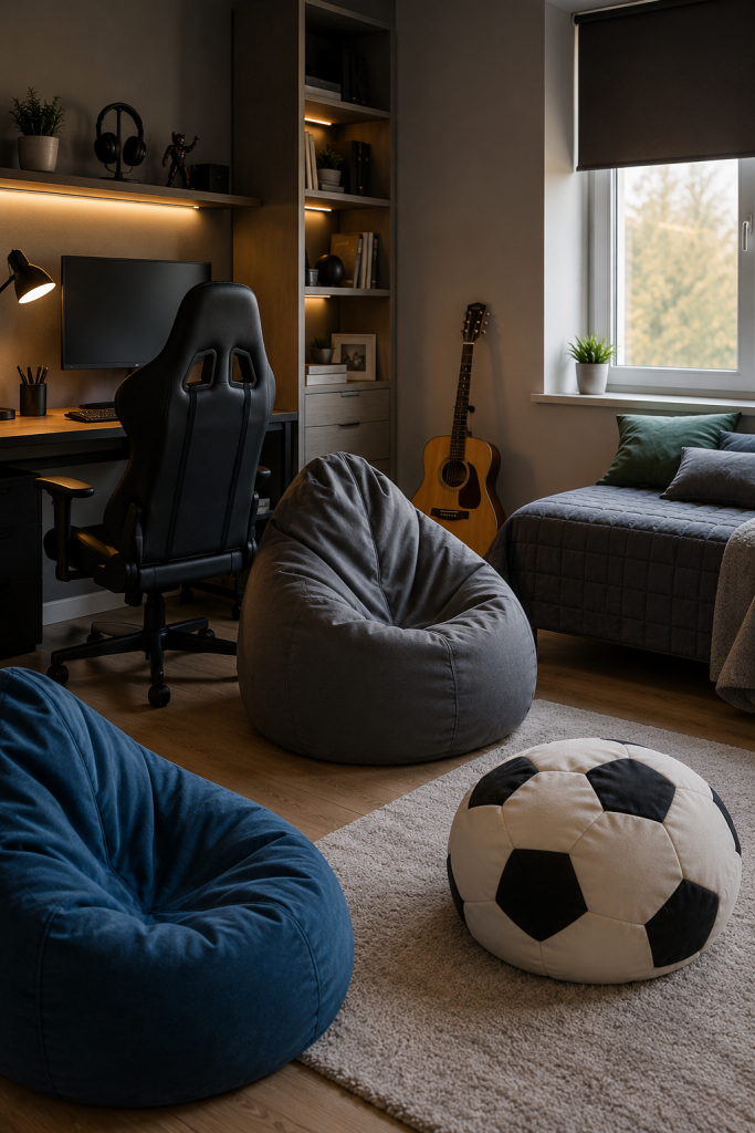 pouf morbidi e angolo relax accogliente in stile contemporaneo